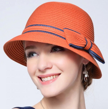 Load image into Gallery viewer, Sunshine Color Block Bow Lace-Up Embellished Straw Hat