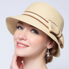 Load image into Gallery viewer, Sunshine Color Block Bow Lace-Up Embellished Straw Hat