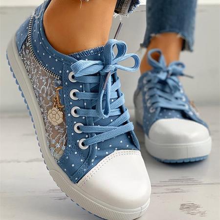 WOMEN FASHION MESH PATCHWORK FLAT SNEAKERS