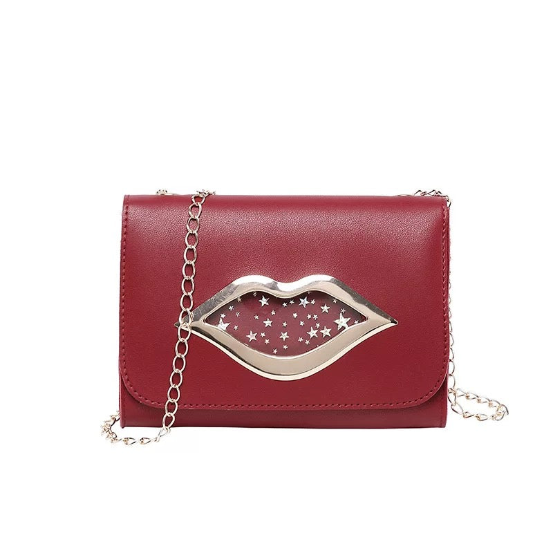 Mini Pu Leather Lip Metal Chain Square Shoulder Handbags