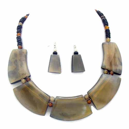 Rhino bone necklace and earring set