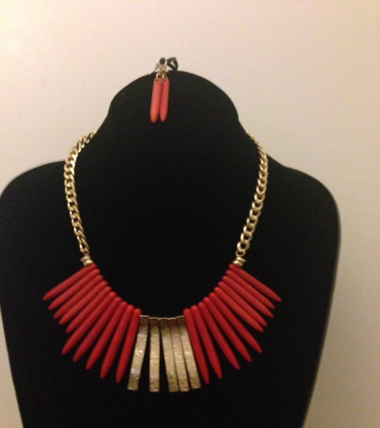 Red and gold necklace & earring set