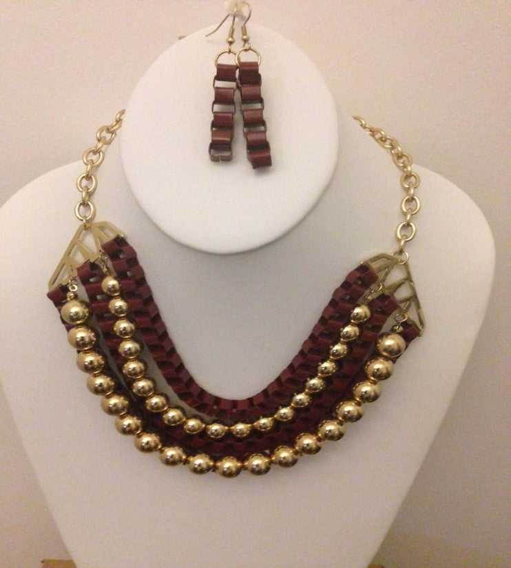 Gold and maroon color necklace & earring set