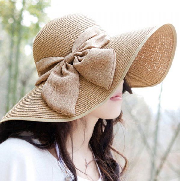 Smokey Bowknot Embellished Wide Brim Stripy Straw Hat