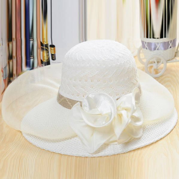 Pearl Birdcage Veil  Satin Flower Embellished Straw Hat