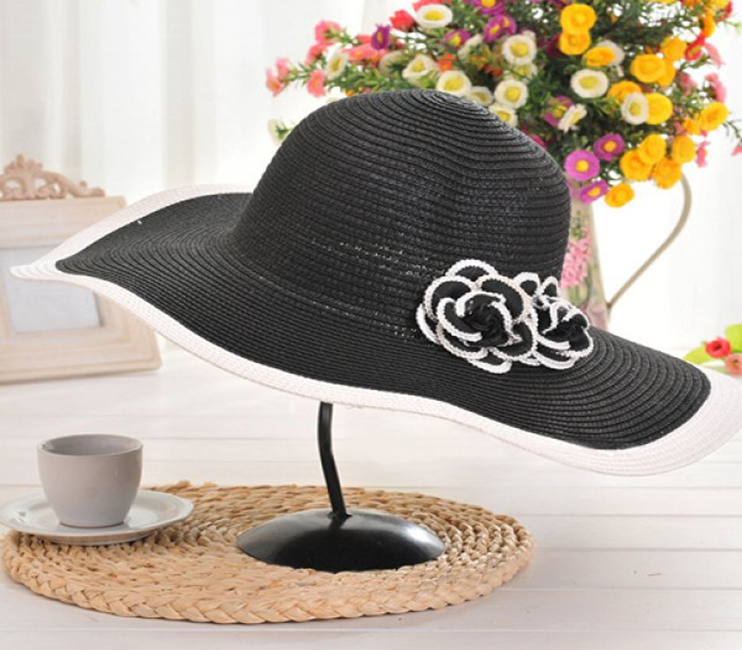 Black and White Rose Flower Summer Hat.