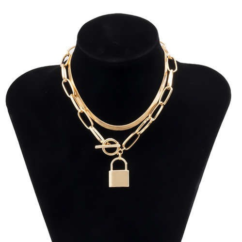 LOCK PENDANT DUAL LAYER CHAIN.